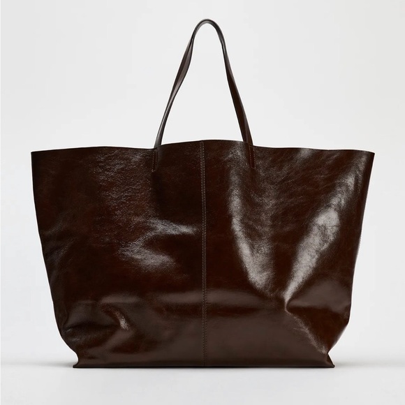 Zara Handbags - 🪐 ZARA 🪐 Max Leather Tote Bag • Brown • One size only